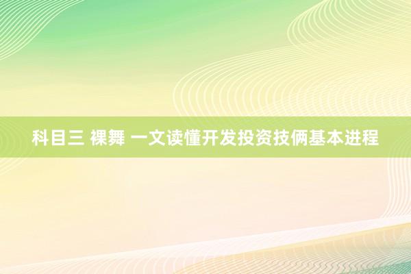 科目三 裸舞 一文读懂开发投资技俩基本进程