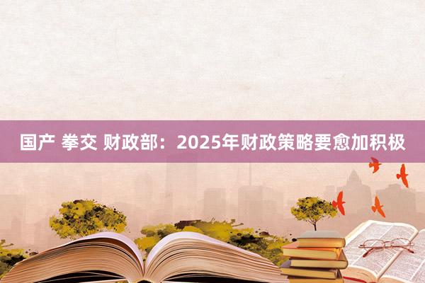 国产 拳交 财政部：2025年财政策略要愈加积极